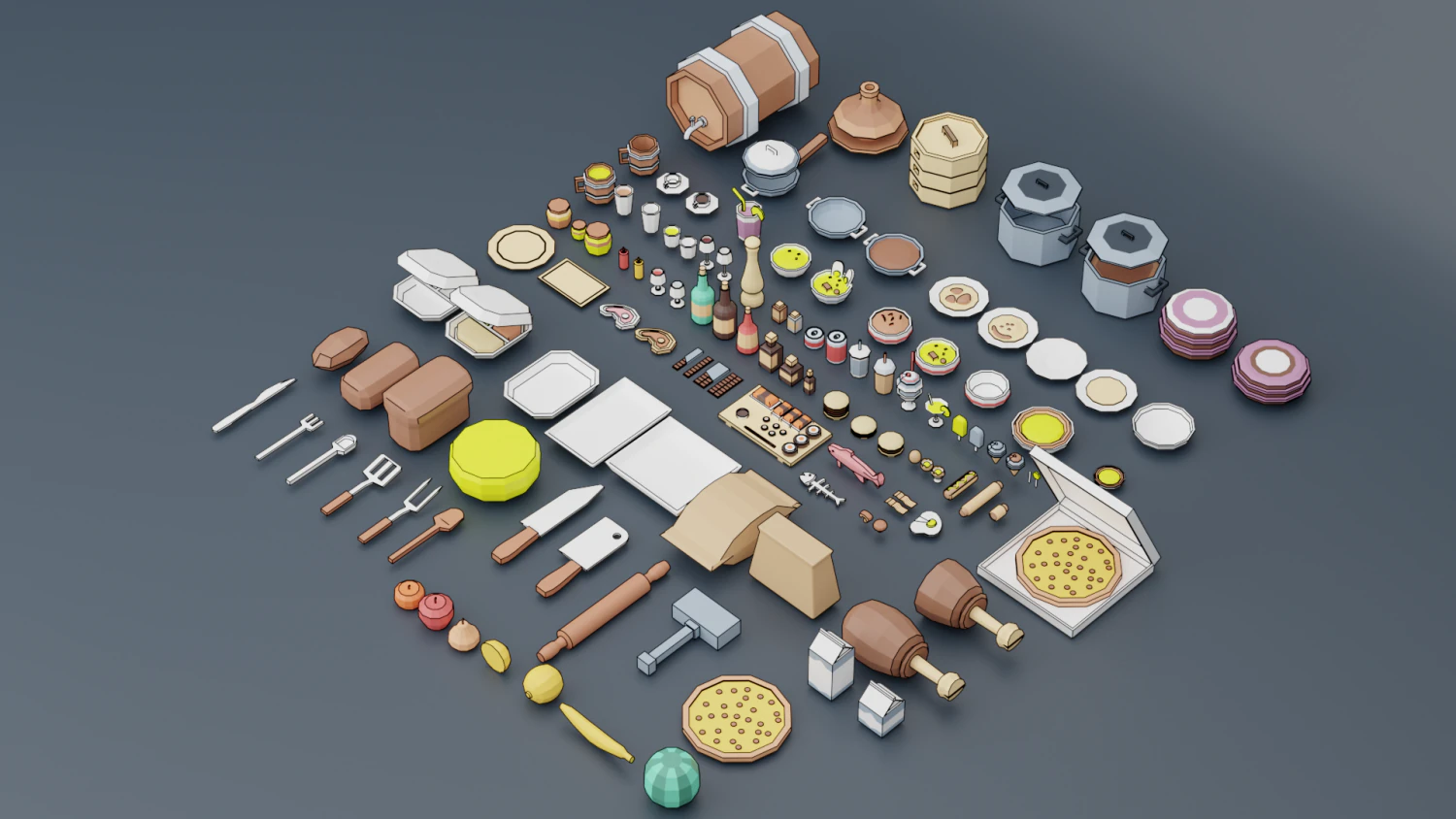 a set of products drinks kitchen utensils 3D Model .c4d .max .obj .3ds .fbx .stl .blend 