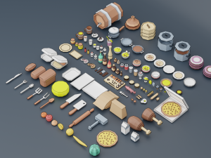 a set of products drinks kitchen utensils 3D Model