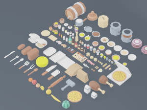 a set of products drinks kitchen utensils 3D-Modell