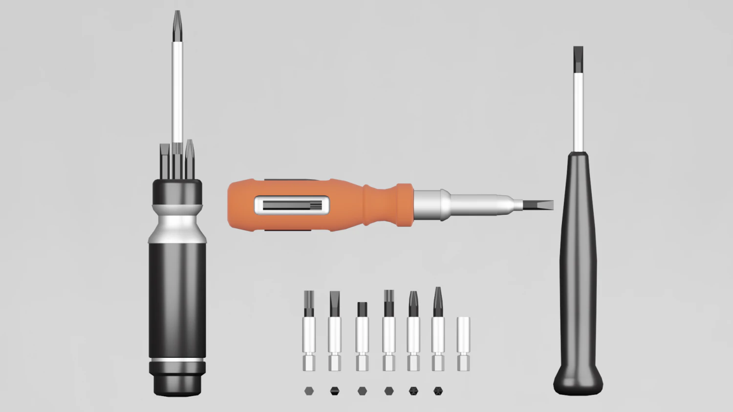 screwdrivers with nozzles set 3D Model .c4d .max .obj .3ds .fbx .stl .blend 