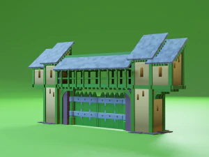 benteng dinding gerbang kastil untuk bermain poli rendah Model 3D
