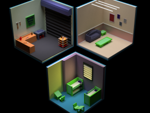 rooms in isometric city low-poly 3D Model