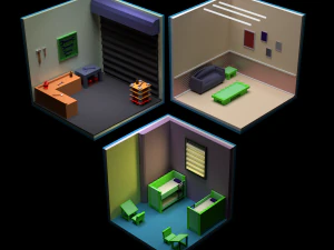 kamar di kota isometrik poli rendah Model 3D