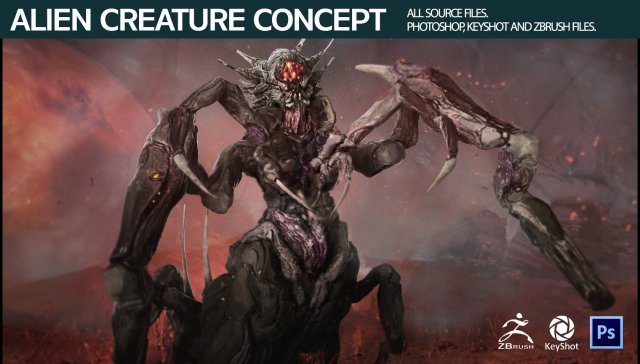 Alien Creature Concept 3D Model .c4d .max .obj .3ds .fbx .stl .blend 