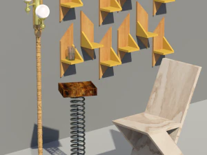 木材に合わせたデザイン 3Dモデル