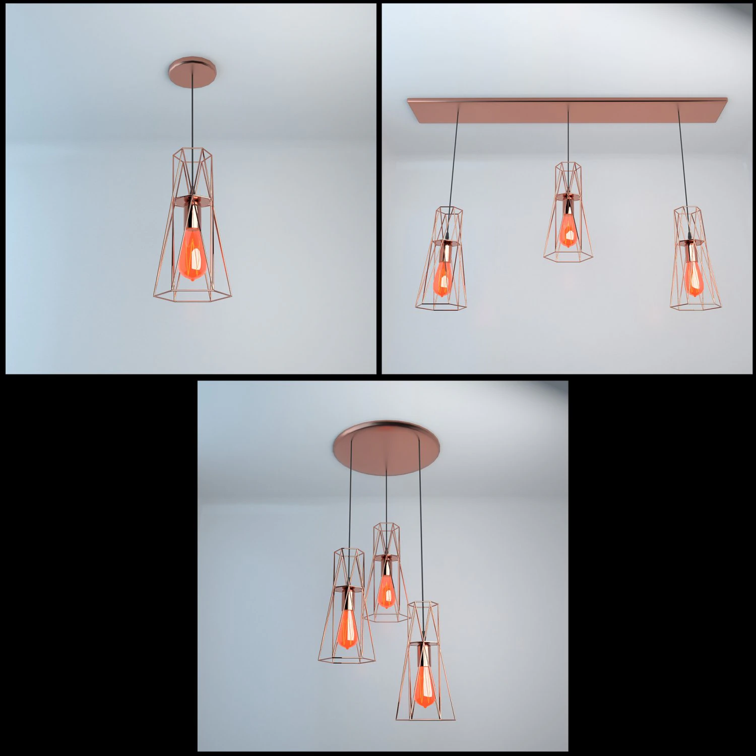 Pack of lamps with vintage bulb 3D Model .c4d .max .obj .3ds .fbx .stl .blend 