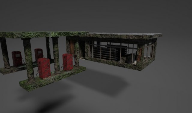 ruined gas station 3D Model .c4d .max .obj .3ds .fbx .stl .blend 
