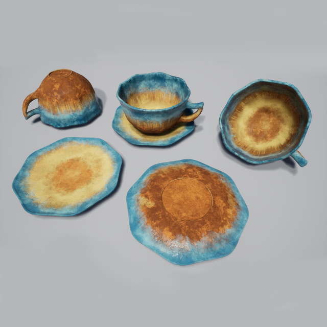 teacup and saucer blue glazed 3D Model .c4d .max .obj .3ds .fbx .stl .blend 