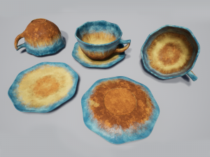 teacup and saucer blue glazed 3D Model