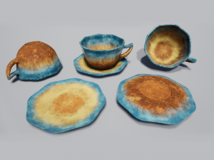 teacup and saucer blue glazed 3D Model