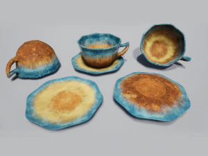 teacup and saucer blue glazed 3D Model