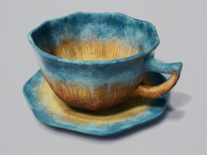 teacup and saucer blue glazed 3D Model