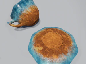 teacup and saucer blue glazed 3D Model