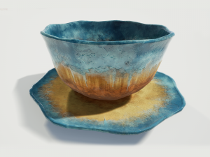 teacup and saucer blue glazed 3D Model