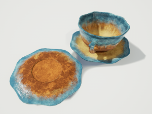 teacup and saucer blue glazed 3D Model