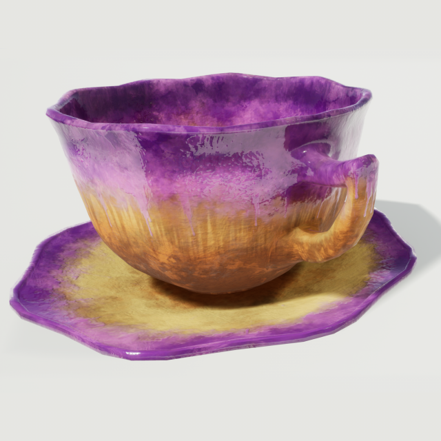 teacup and saucer purple glazed Modelo 3D .c4d .max .obj .3ds .fbx .stl .blend 