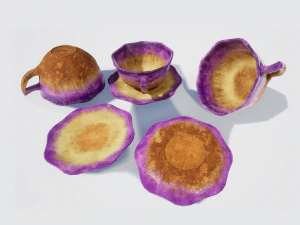 teacup and saucer purple glazed 3D Model