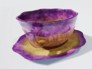 teacup and saucer purple glazed 3D Model