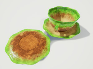 teacup and saucer green glazed 3D Model