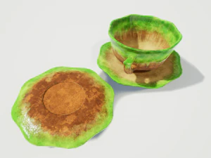 taza de t&eacute; y platillo glaseado verde Modelo 3D