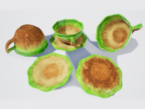 teacup and saucer green glazed 3D Model