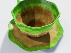 teacup and saucer green glazed 3D Model