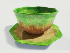 teacup and saucer green glazed 3D Model