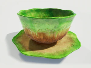teacup and saucer green glazed 3D Model