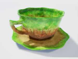 teacup and saucer green glazed 3D Model