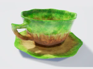 teacup and saucer green glazed 3D Model