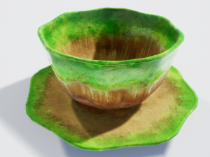 teacup and saucer green glazed 3D Model