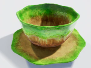 teacup and saucer green glazed 3D Model