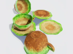 teacup and saucer green glazed 3D Model