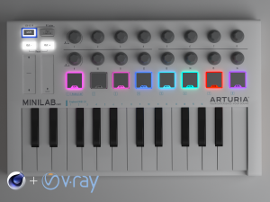 keyboard arturia miinilab mkii - c4d and vrayforc4d setup Modèle 3D