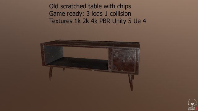 old scratched table with chips 3D Model .c4d .max .obj .3ds .fbx .stl .blend 