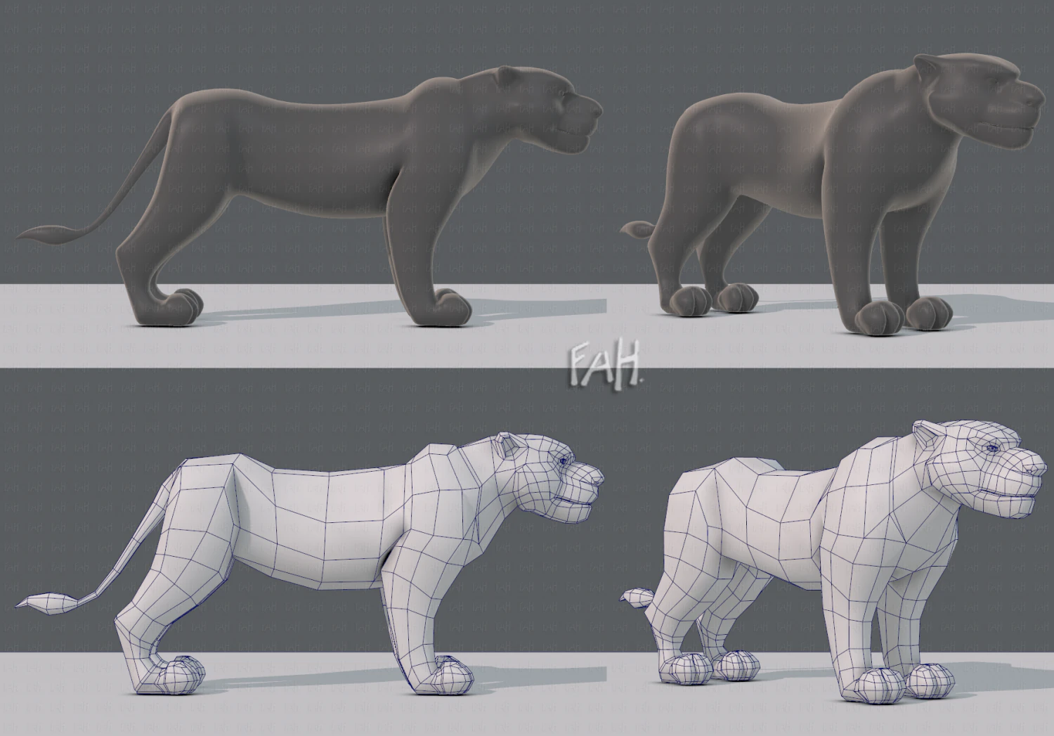 tiger base for game 3D Model .c4d .max .obj .3ds .fbx .stl .blend