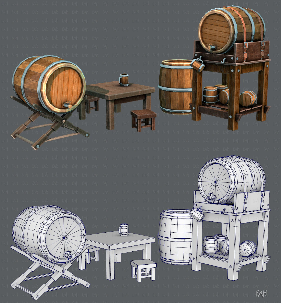3d barrel lowpolygon v01 3D Model .c4d .max .obj .3ds .fbx .stl .blend 