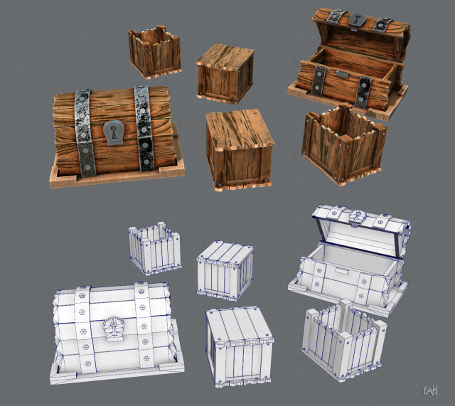chest and box v01 3D Model .c4d .max .obj .3ds .fbx .stl .blend 