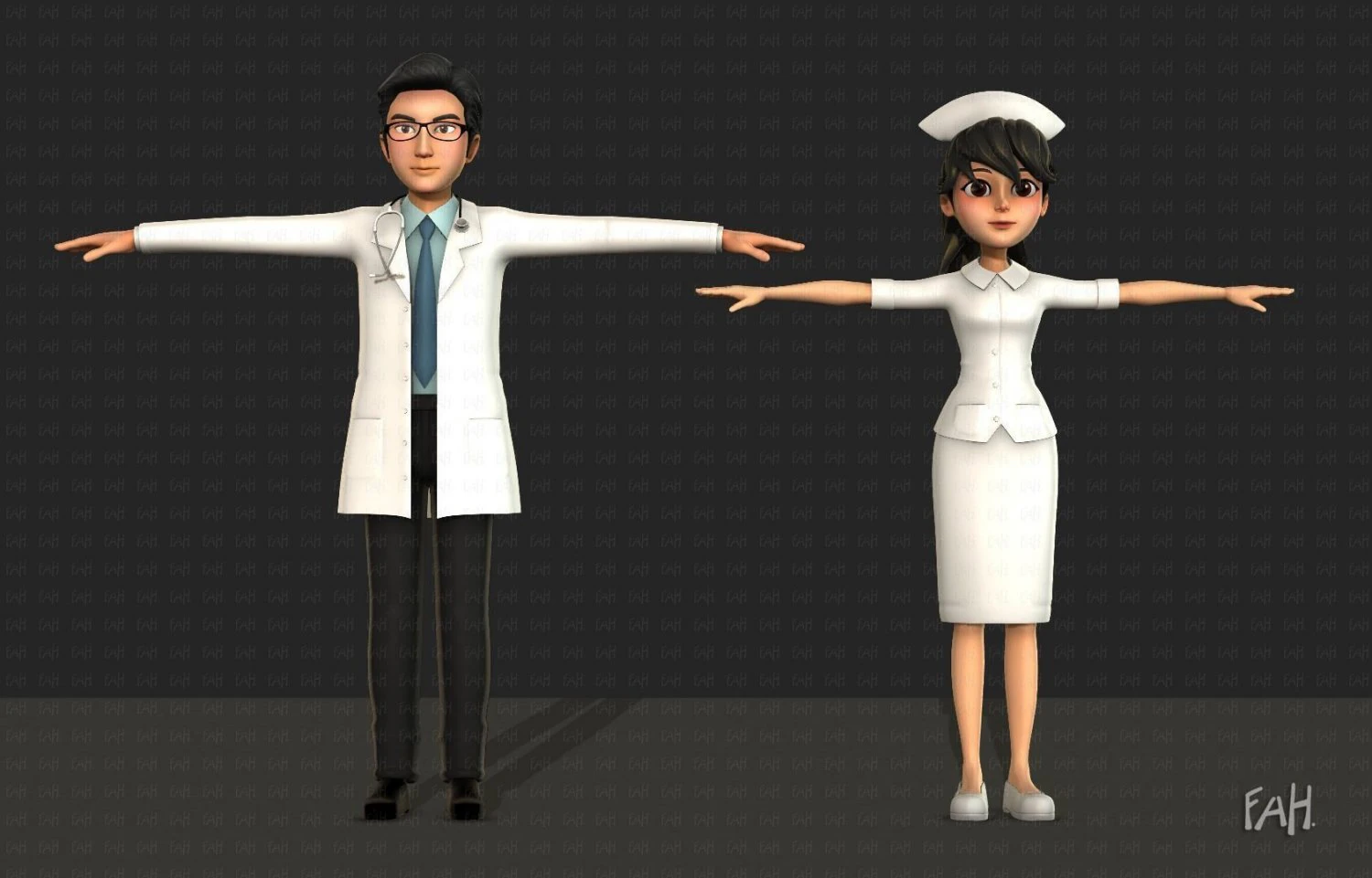 doctor and nurse 3D Model .c4d .max .obj .3ds .fbx .stl .blend 