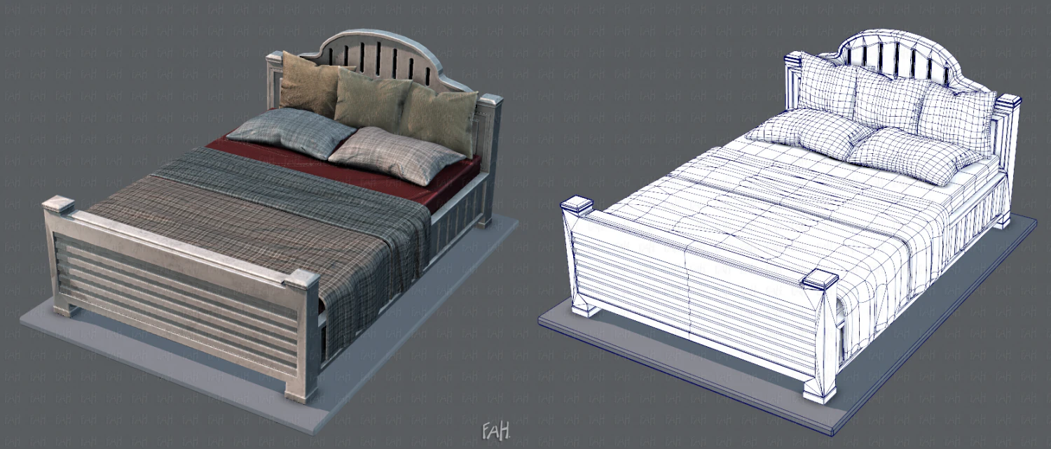 Bett v01 3D Modell .c4d .max .obj .3ds .fbx .stl .blend 
