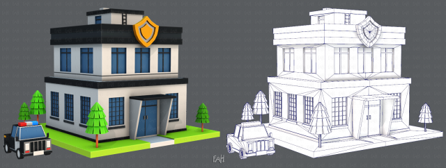 police building 3D Модель .c4d .max .obj .3ds .fbx .stl .blend 