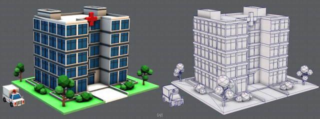 hospital building Modello 3D .c4d .max .obj .3ds .fbx .stl .blend 