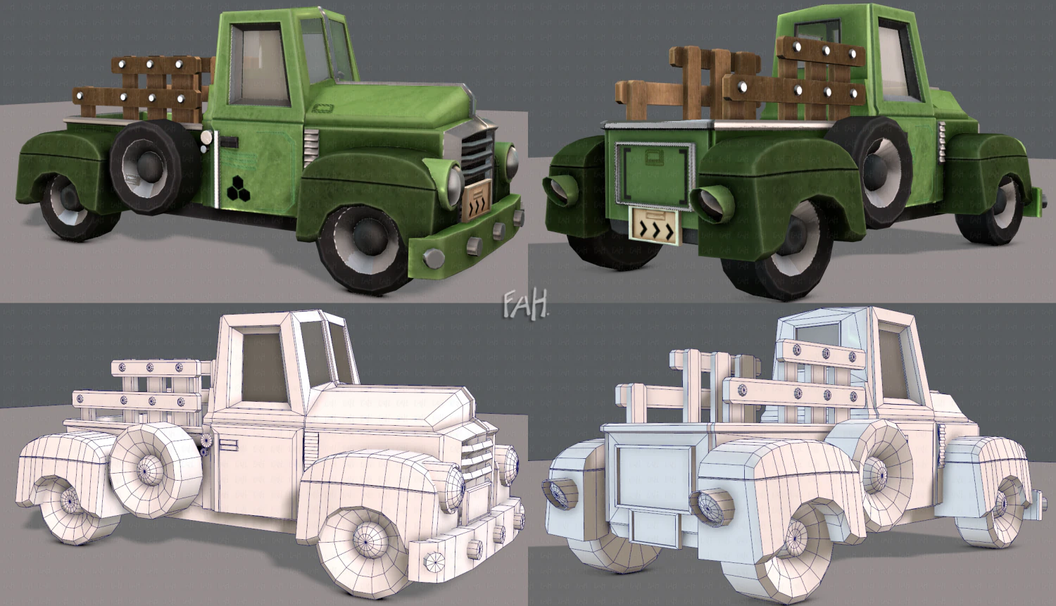 pickup truck cartoon 3D Model .c4d .max .obj .3ds .fbx .stl .blend 