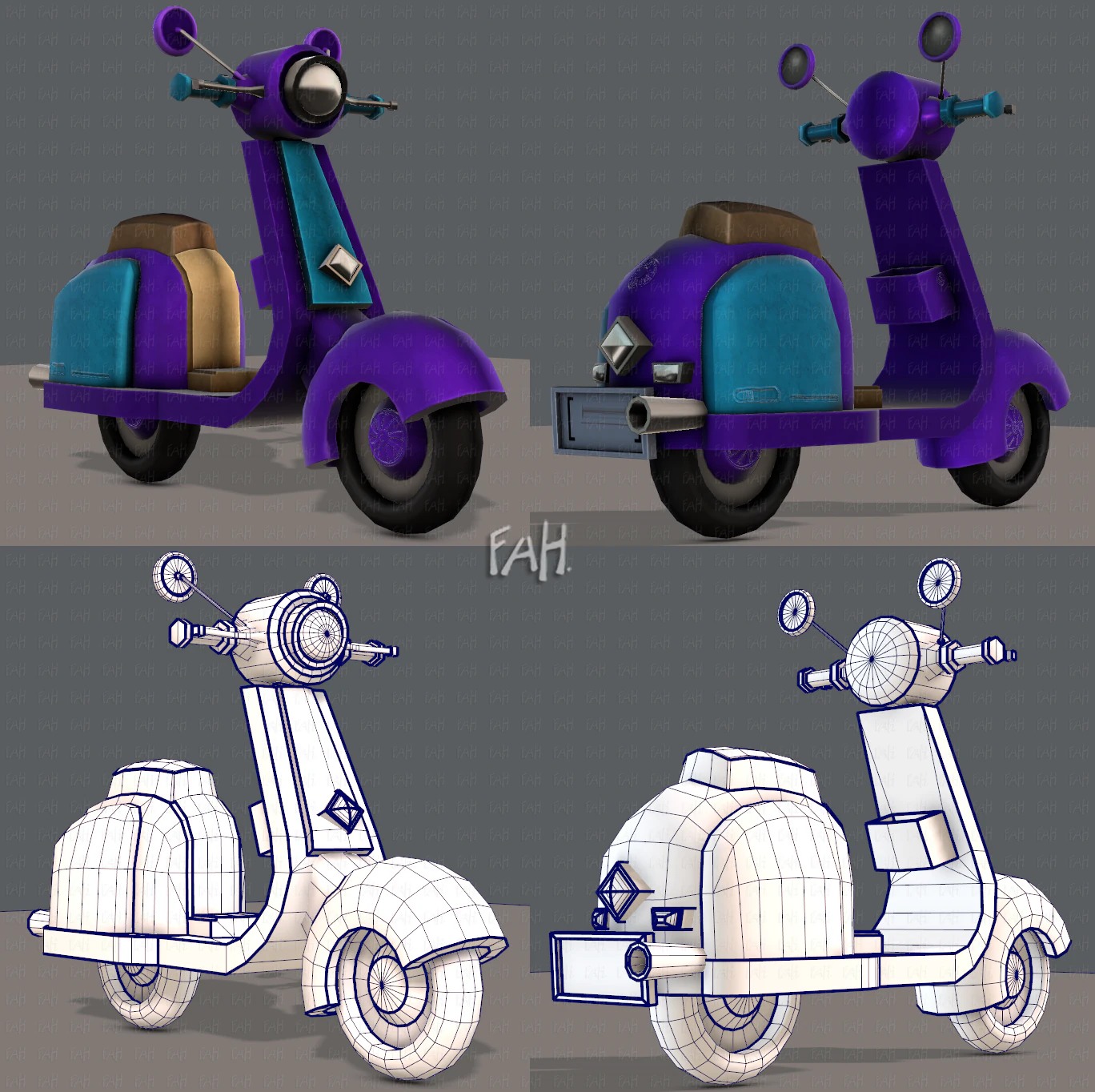 scooter cartoon 3D Model .c4d .max .obj .3ds .fbx .stl .blend 