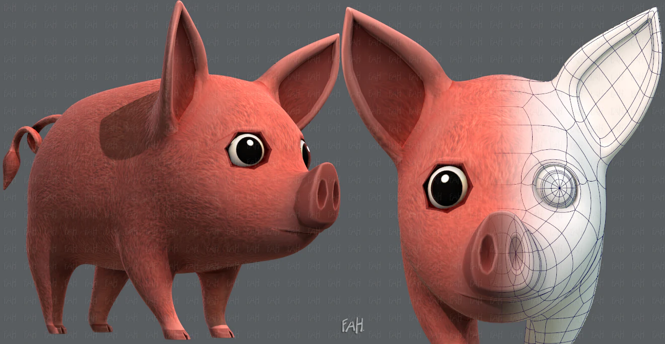 pig cartoon v02 3D Model .c4d .max .obj .3ds .fbx .stl .blend 