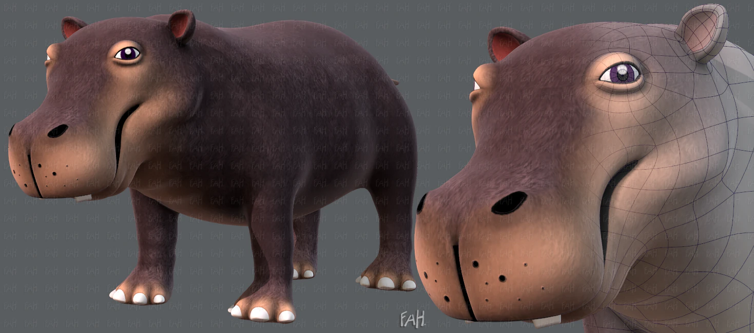 hippo v01 3D Model .c4d .max .obj .3ds .fbx .stl .blend 