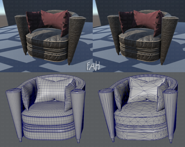 armchair low and hi 3D Model .c4d .max .obj .3ds .fbx .stl .blend 