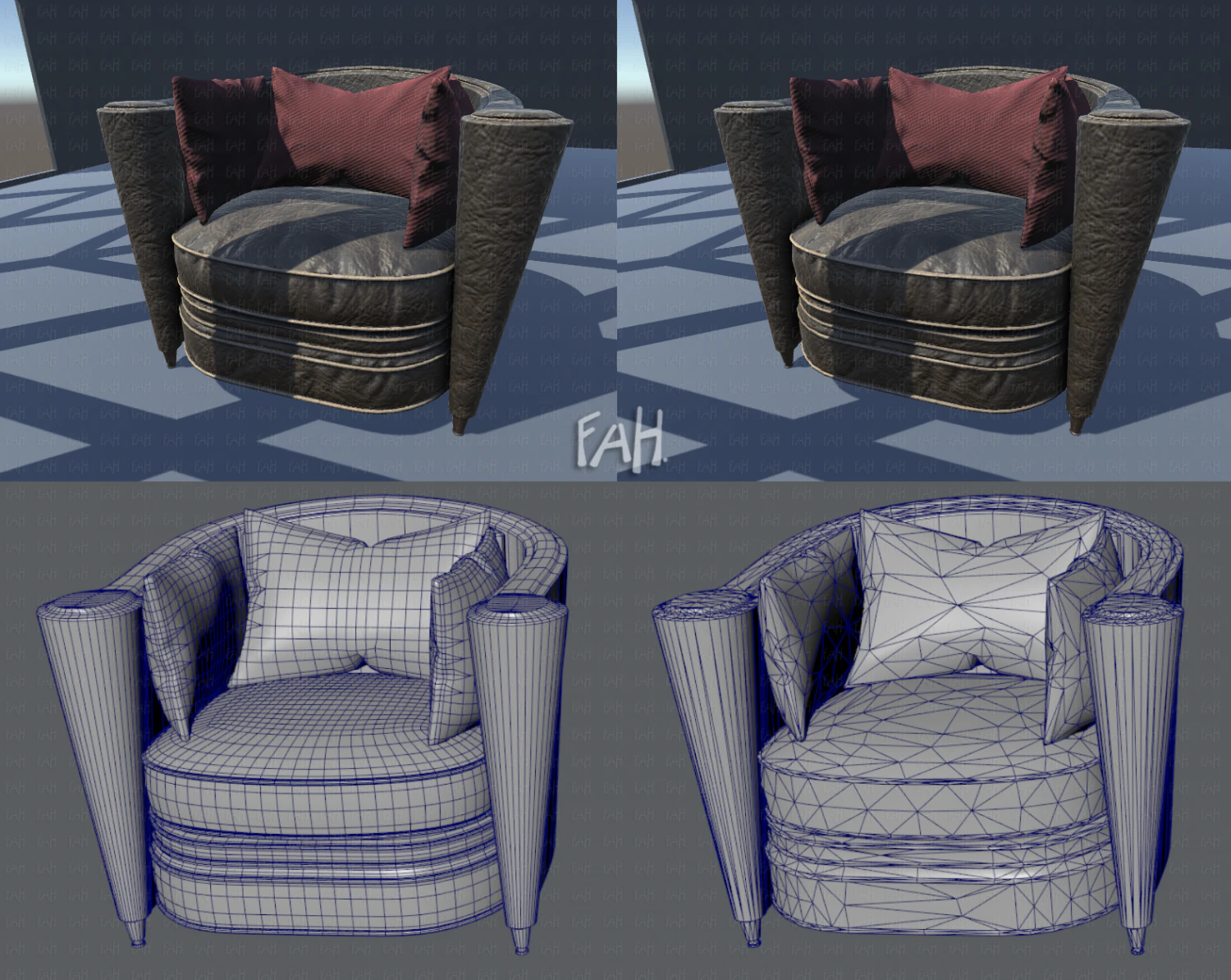 armchair low and hi 3D Model .c4d .max .obj .3ds .fbx .stl .blend 