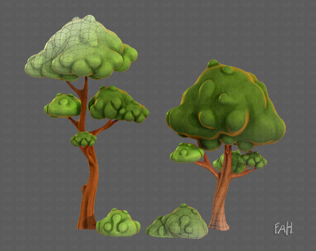 trees cartoon v09 Modelo 3D .c4d .max .obj .3ds .fbx .stl .blend 