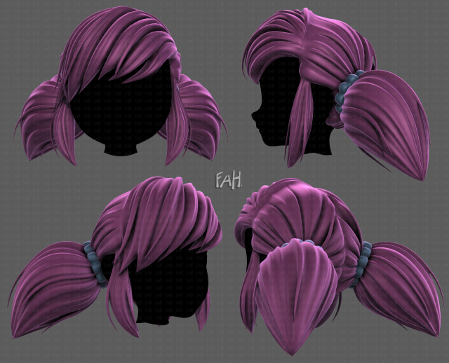 3D Hair style for girl V98 3D Model .c4d .max .obj .3ds .fbx .stl .blend 